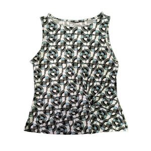 Tahari Geometric Print Sleeveless Blouse Women's L